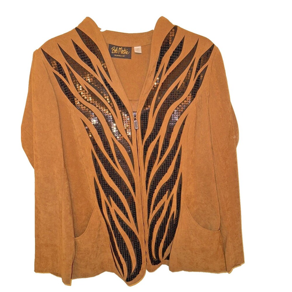 Vintage Bob Mackie Wearable Art Full Zip Jacket Sequin Microsuede Women’s M